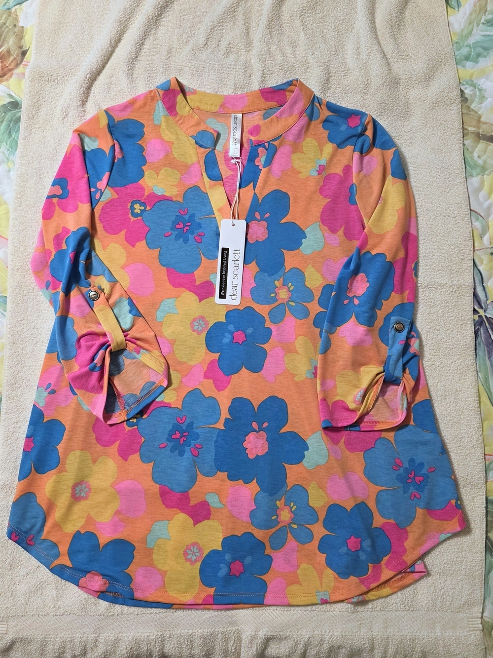 Dear Scarlett Floral Tunic in Orange, Pink & Blue L
